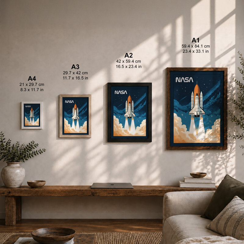 Space Shuttle Launch Retro - Framed Print, A1 - 84.1 x 59.4 cm, White