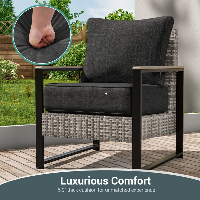Ensemble de canapé de patio en rotin 2 pièces avec osier résistant aux intempéries, Noir gris