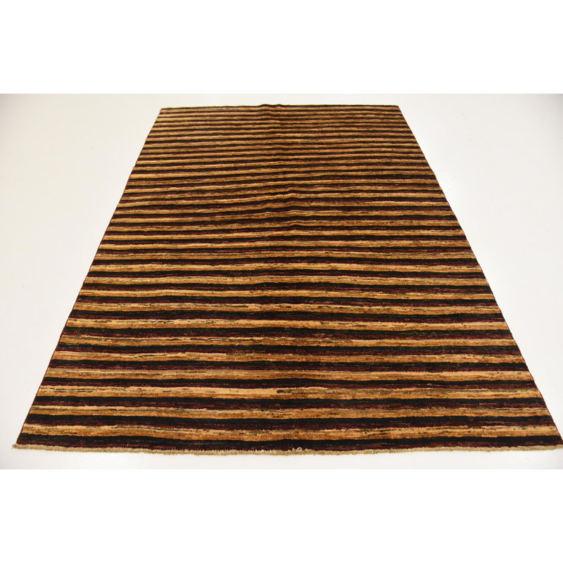 Tapis de surface en laine noir/brun 4 pi 10 po x 6 pi 8 po one-of-kind à la main-noué la new age Nash