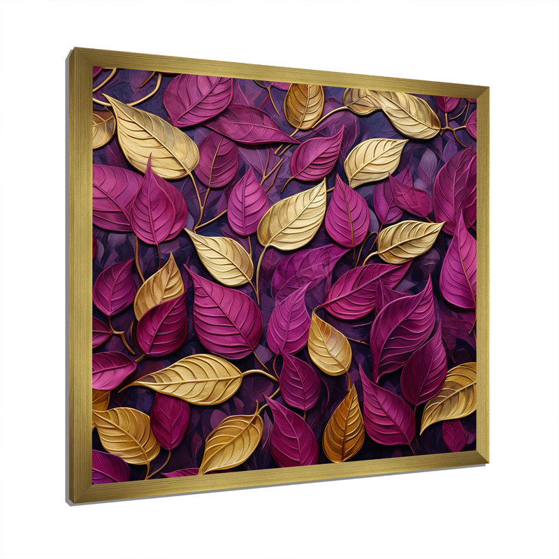 Feuilles dorées et roses charmantes I, Cadre doré simple, H 30 po x l 30 po x P 1 po