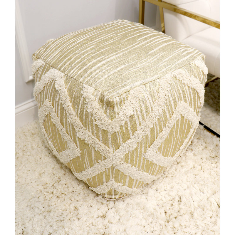 Grandcanyon Cotton Shaggy Pouf, Ivory/Gold, Gold/Ivory