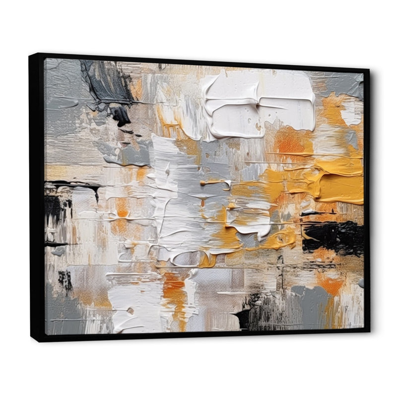 Kaleidoscope cubique beige et doré III, H 24 po x l 32 po x P 1 po, Cadre flottant noir