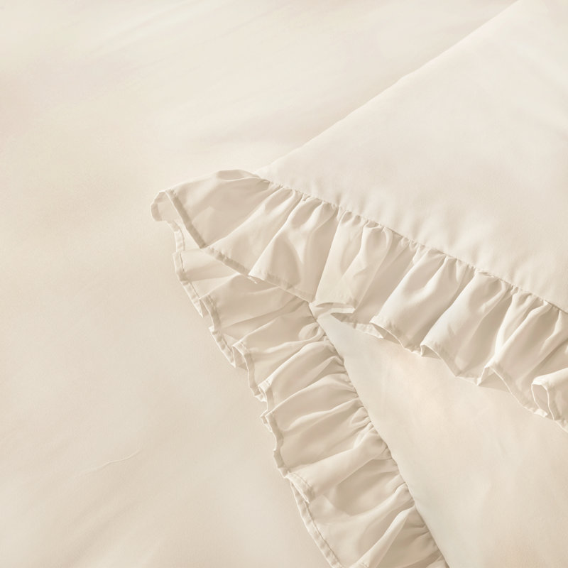 Andency Oversized King Comforter Set 128x120, 3 Pieces Beige Ruffle Shabby Chic Famhouse Bedding Set for Women, Lightweight Fluffy Super King Plus Bed Set for Girls