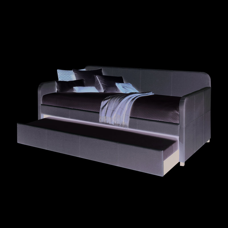 Upholstered Twin Daybed With Versatile Trundle - Fabric Covering, 35" Armrest Height, 330 Lbs Weight Capacity Covered, 8-inch Mattress Preferred