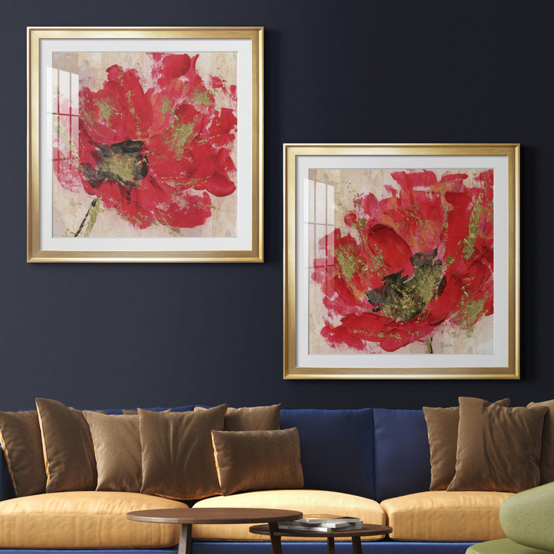 Red Infusion I - ensemble de 2 reproductions d'art encadrées, Blanc, H 34,5 po x l 69 po x P 1,5 po, Papier encadré doré