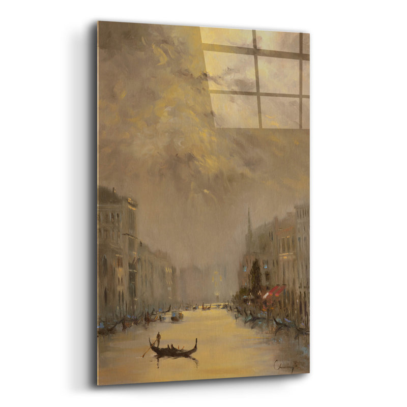 Art mural en verre épique «Venice Evening Gold» par Chuck Larivey, 16 po x 24 po, H 24 po x l 16 po