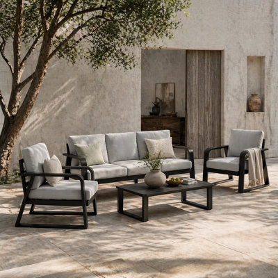 Contemporary Aluminum Patio Furniture Set with Sofa, Chairs, Coffee Table and Cushions