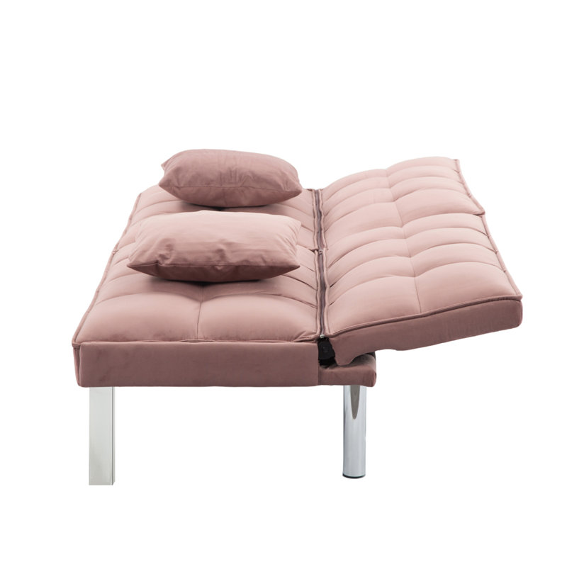 Futon Convertible Sofa Bed with Metal Legs, Pink Velvet