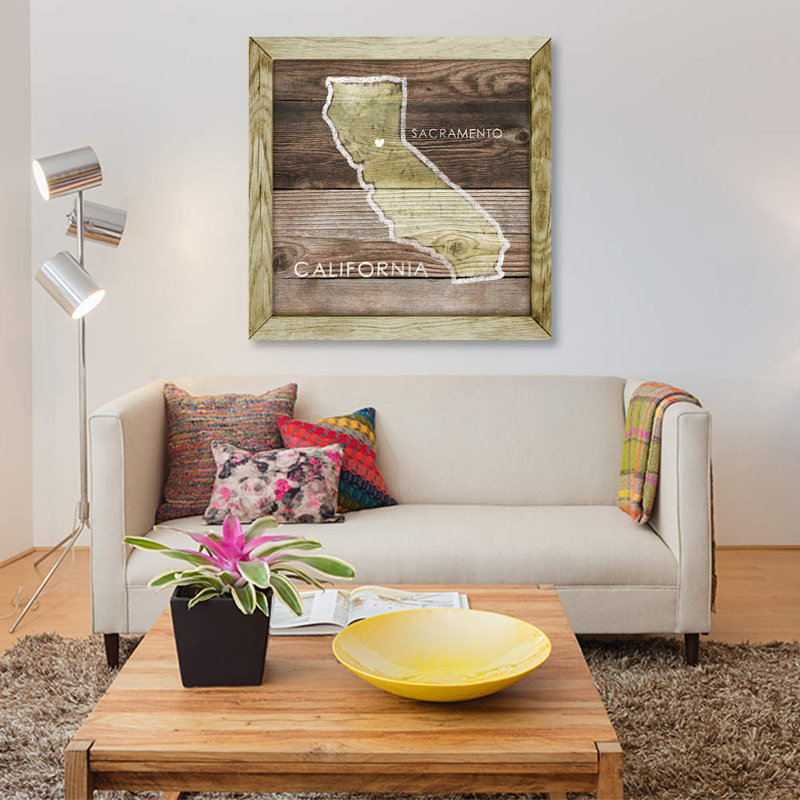« california rustique map », impression sur toile, H 26 po x l 26 po x P 1,5 po, Pas de tapis, Toile tendue