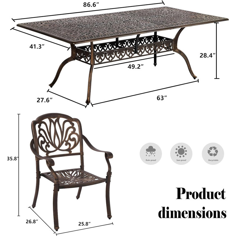 Andromachi 8 - Person Patio Dining Set with Rectangular Table