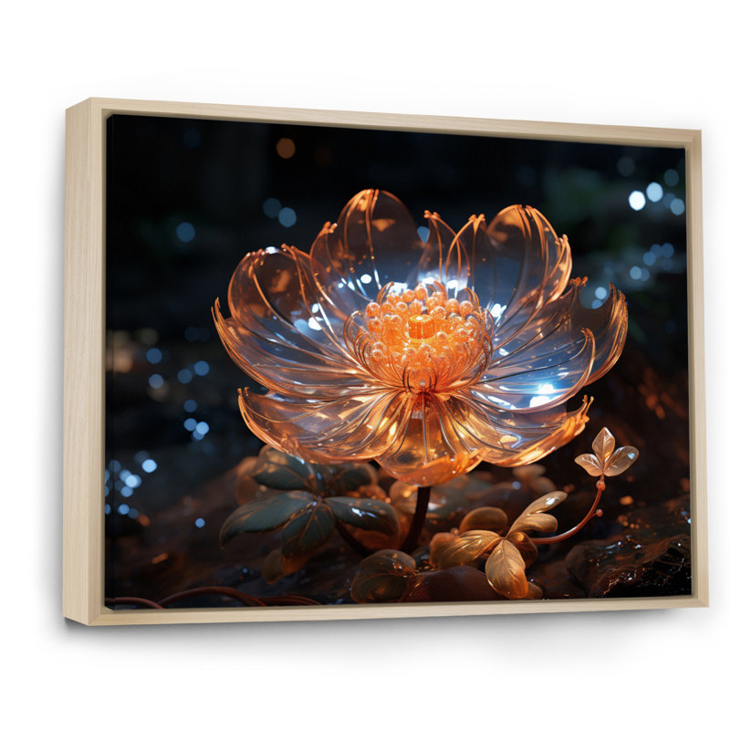 Fleurs de cristal orange III sur toile, H 16 po x l 32 po x P 1,5 po, Cadre naturel flottant