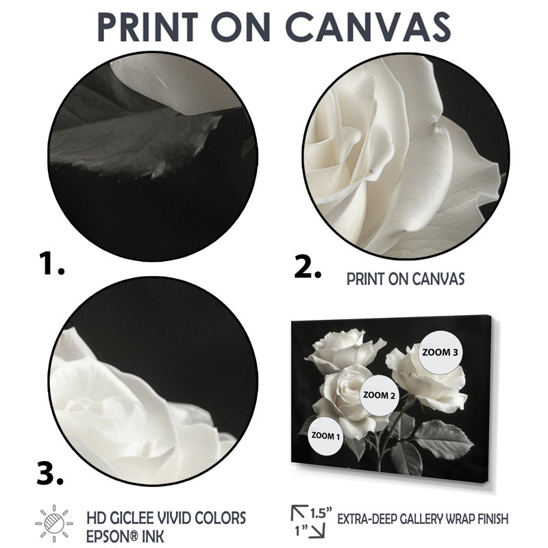Monochromes en noir et blanc Roses Bloom II - Roses, art mural, H 40 po x l 60 po x P 1,5 po, Toile tendue