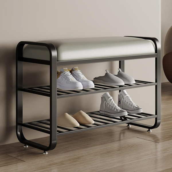 23.6 Modern Upholstered Gray Shoe Rack Flip-Top Entryway Bench with Open Storage