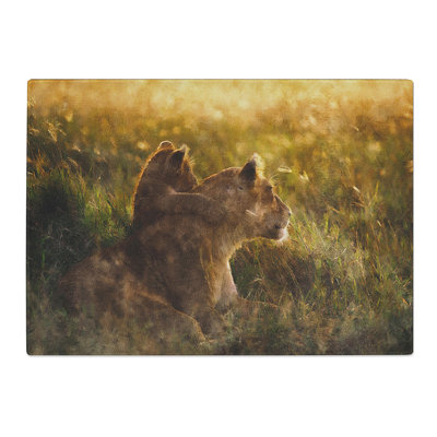 Lioness with Lion Cub Painting Chopping Board