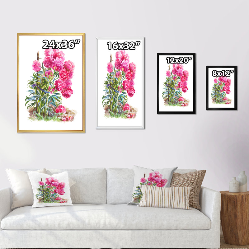 Pivoines roses en fleurs - Décoration murale traditionnelle sur toile, H 20 po x l 12 po x P 1 po, Cadre naturel flottant