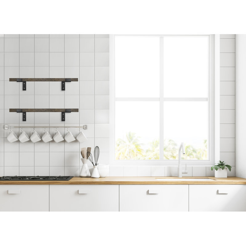Almund 2 Piece Oak Bracket Shelf, 1" x 12" x 7", Carbon Gray