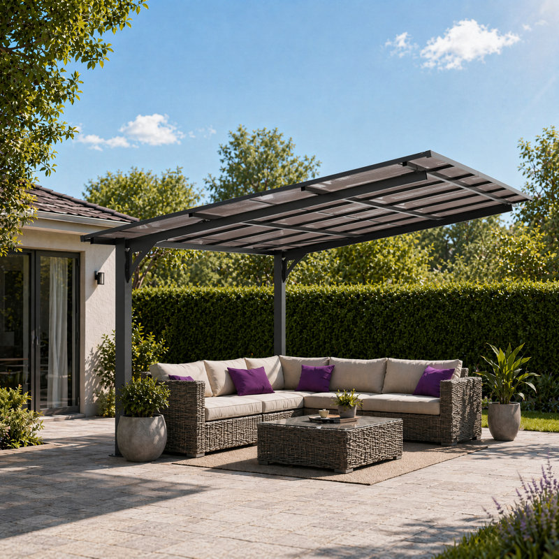 Pergola en aluminium 10 x 12 pi avec toit incliné en PC, auvent extérieur multi-usage, 10*12ft