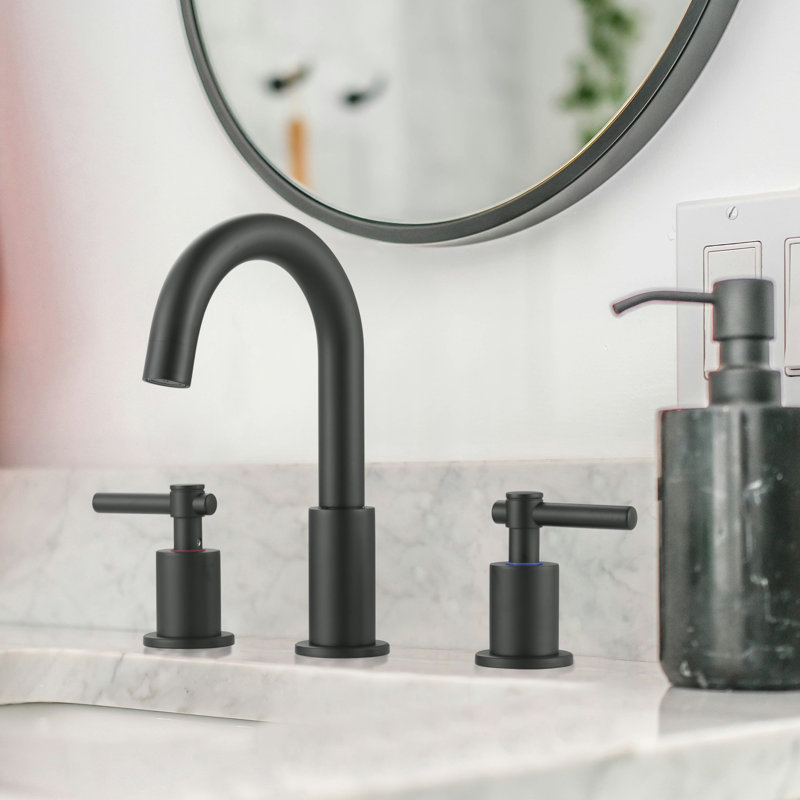 Matte Black Stainless Steel Widespread Bathroom Faucet with Pop-Up Drain