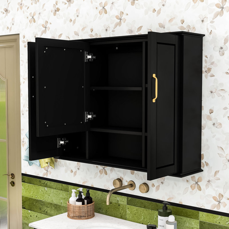 Armoire de salle de bain murale à miroir avec tablettes réglables, rangement dissimulé, Noir
