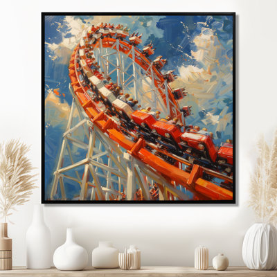 «Orange Orange Roller Coaster Rush - Amusement Parks», reproduction d'art mural