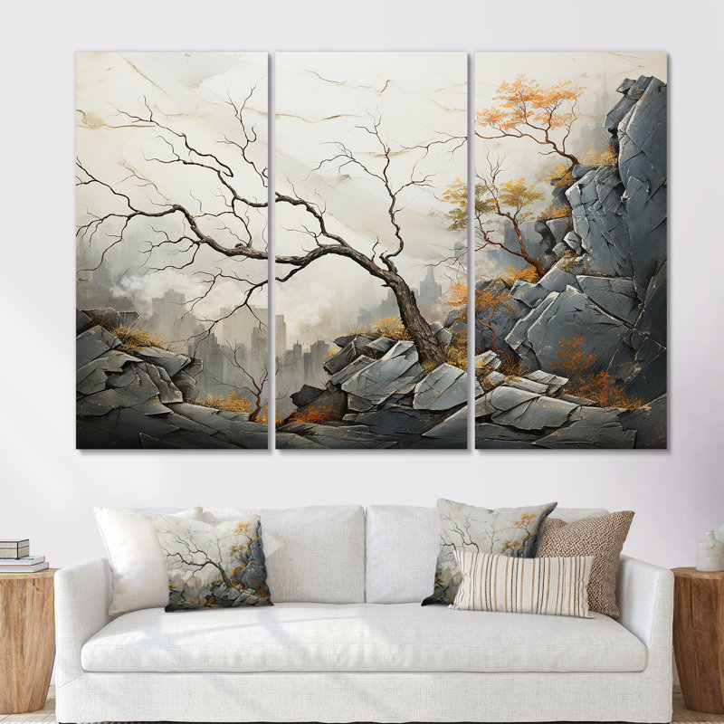 Minimalisme «Calm River Forest II - River Decor», ensemble de décorations murales, Toile tendue, H 40 po x l 60 po x P 1 po
