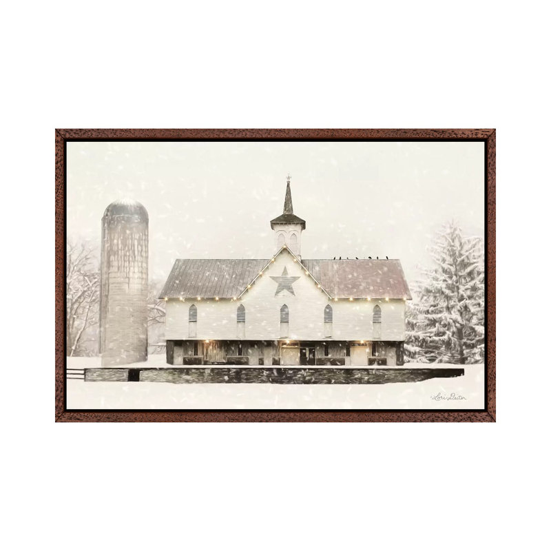 Christmas Star Barn With Lights by Lori Deiter - Print on Canvas, 66.04 cm H x 45.72 cm W, Classic Brown Wood Framed