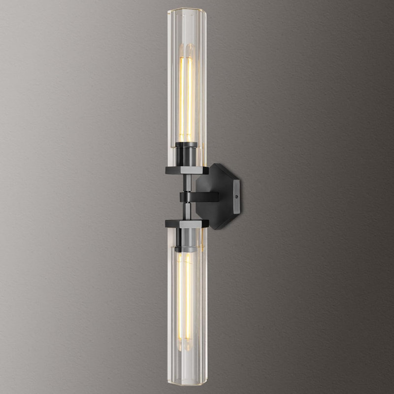 2-Light Dimmable Wall Mounted Sconce(Bulbs Included), Matte Black, 28.5" H x 5.3" W x 7.5" D