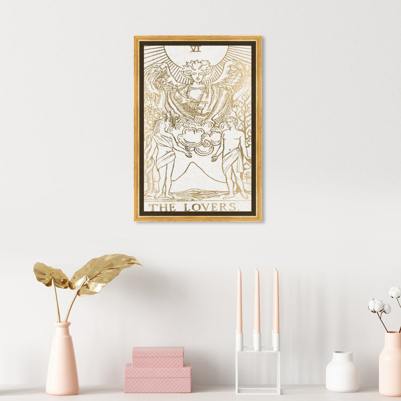 «The Lovers Tarot», reproduction d'art sur toile, Toile encadrée d'or, H 15 po x l 10 po x P 1,5 po
