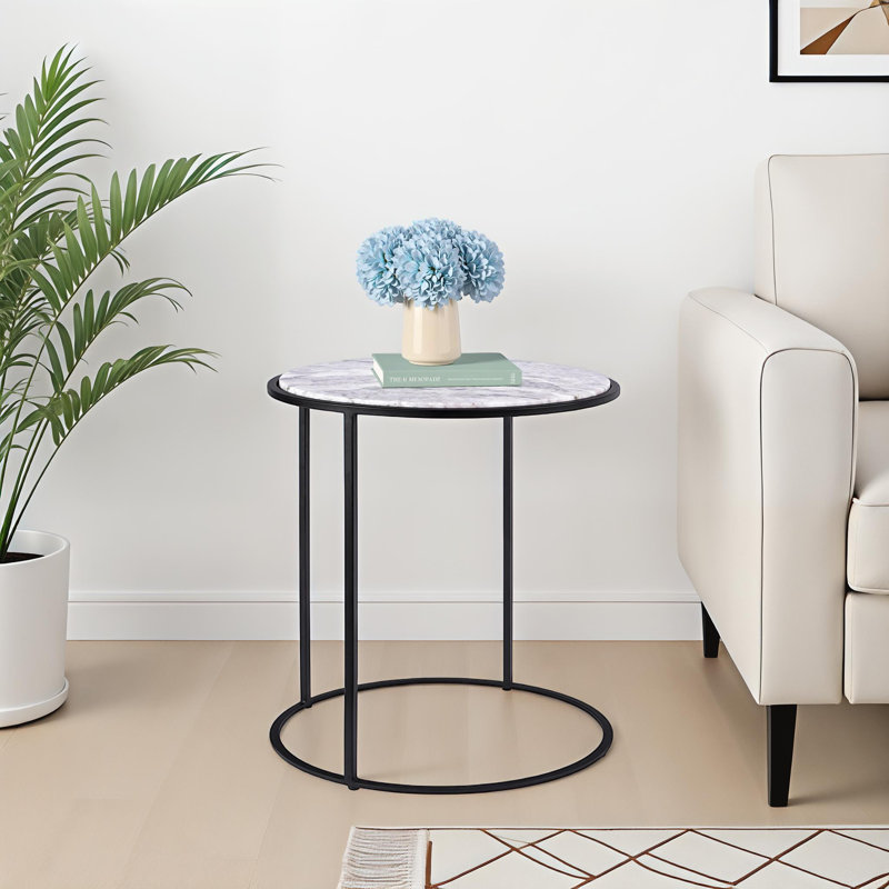 Nikelle Marble Top End Table, Sangrey, Black