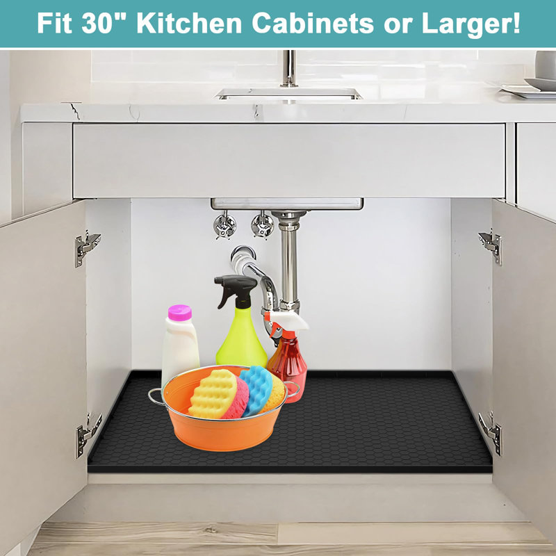 Waterproof Under Sink Mat, Silicone Under Sink Mats For Kitchen, Under Kitchen Sink Mats And Protector Mat, Black