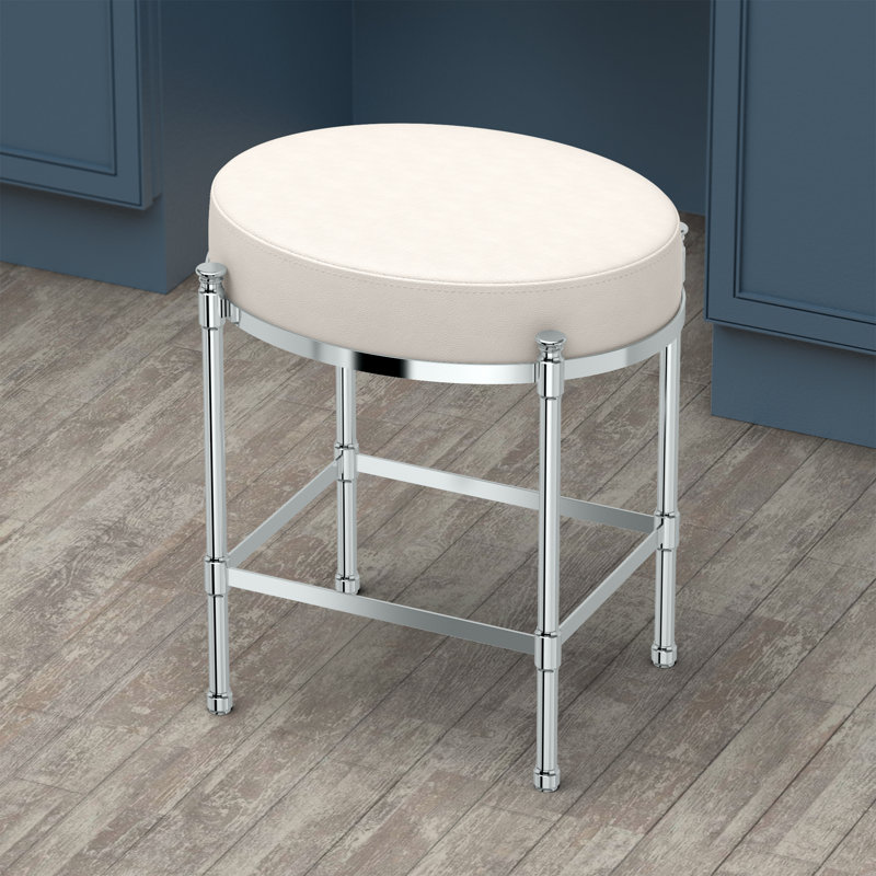 Tabouret de coiffeuse avec coussin, Chrome, Ivoire