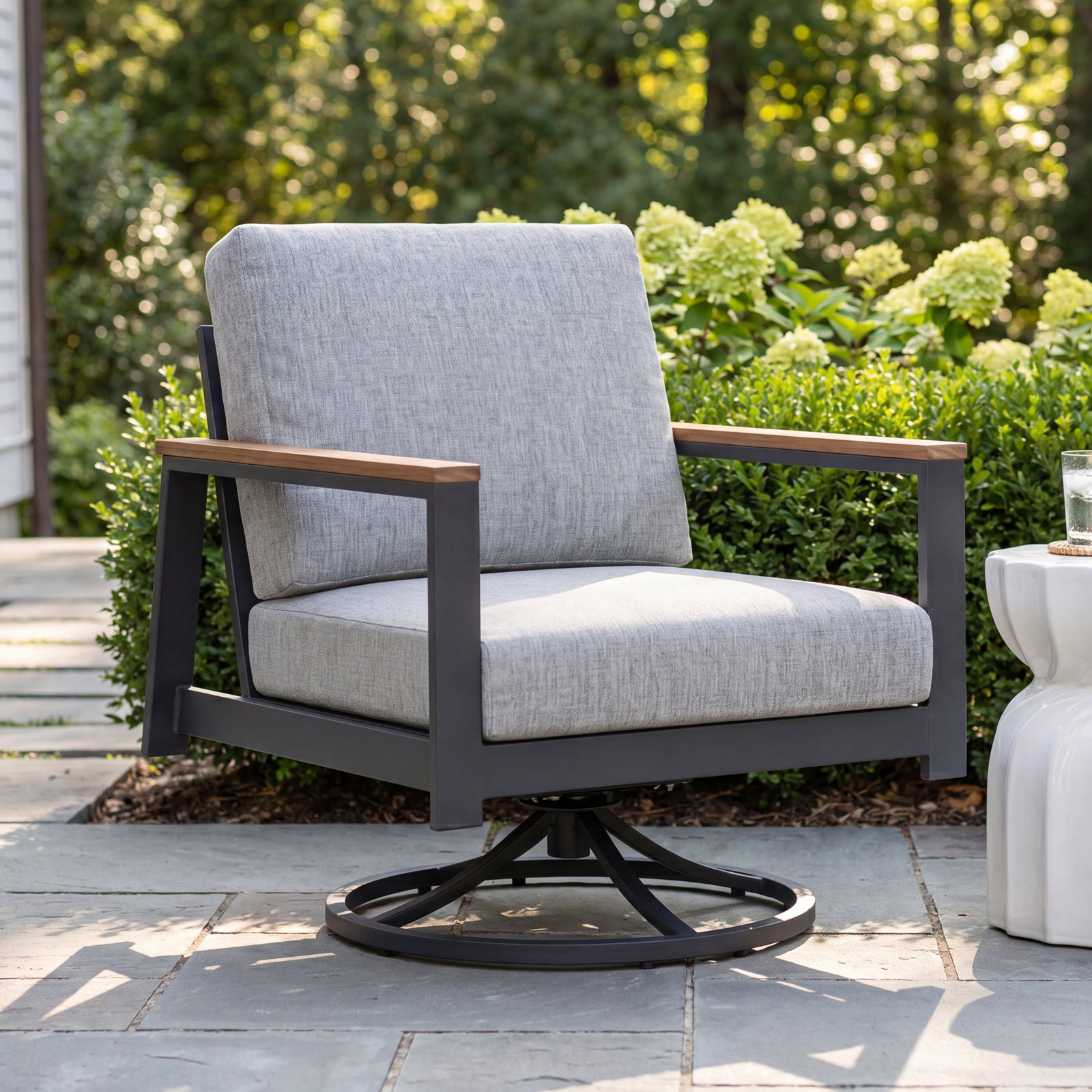 Townsend Sunbrella® Metal Patio Rocking Chair, Sunbrella® Canvas Granite, Mahogany, Yes