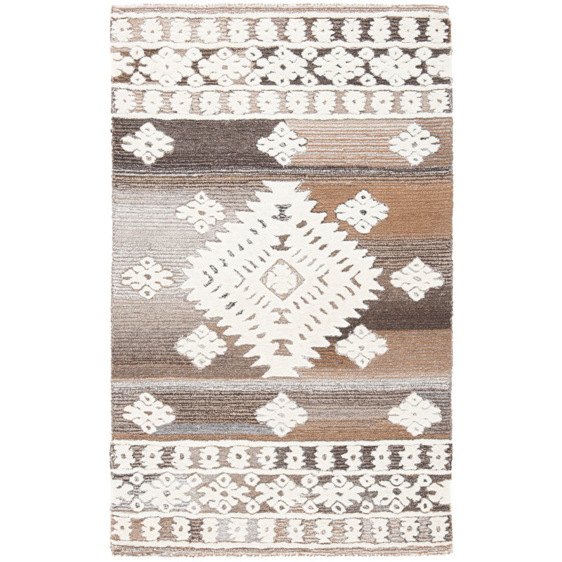 Tapis brun clair en laine / coton touffeté à la main Dimmick, Rectangle 3 pi x 5 pi