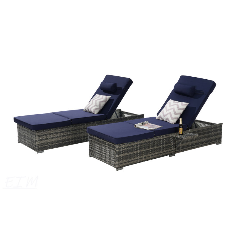Ensemble de 2 chaises longues d'extérieur avec rangement, dossier réglable et coussins confortables pour le patio, la piscine et le jardin