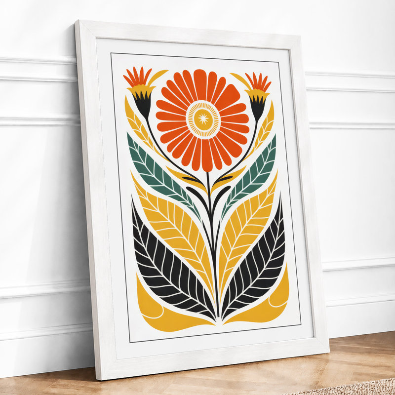 Symmetrical Bloom Scandinavian - Framed Print, A2 - 59.4 x 42.0 cm, White