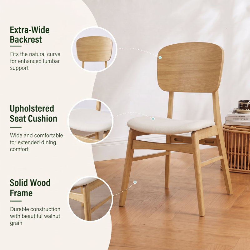 Solid Wood Dining Chair with Upholstered Seat, Oak