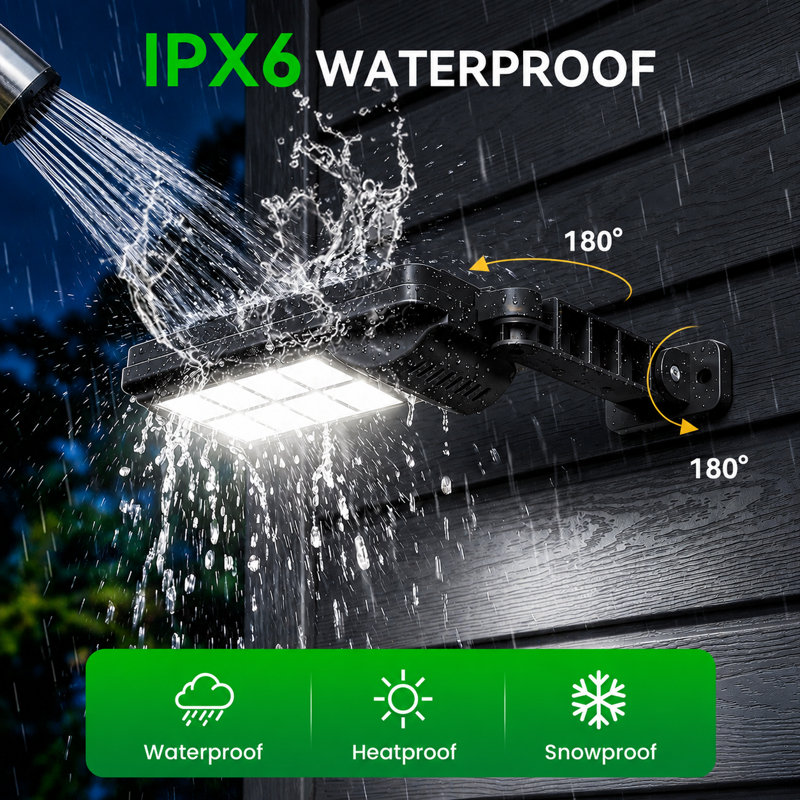 Lampadaires solaires d'extérieur, 160 projecteurs solaires super lumineux étanches 6500K avec capteur de mouvement, angle réglable à 180 °, lumières de sécurité solaires crépusculaires à l'aube pour la cour, l'allée et le parc de stationnement