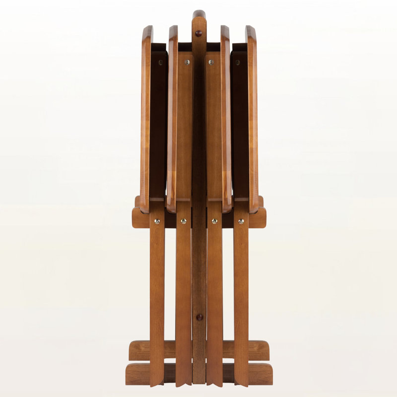 Garrett Solid Wood 5-Piece Snack Table Set in Brown Finish, 23.39'' L X 15.56'' D, Brown