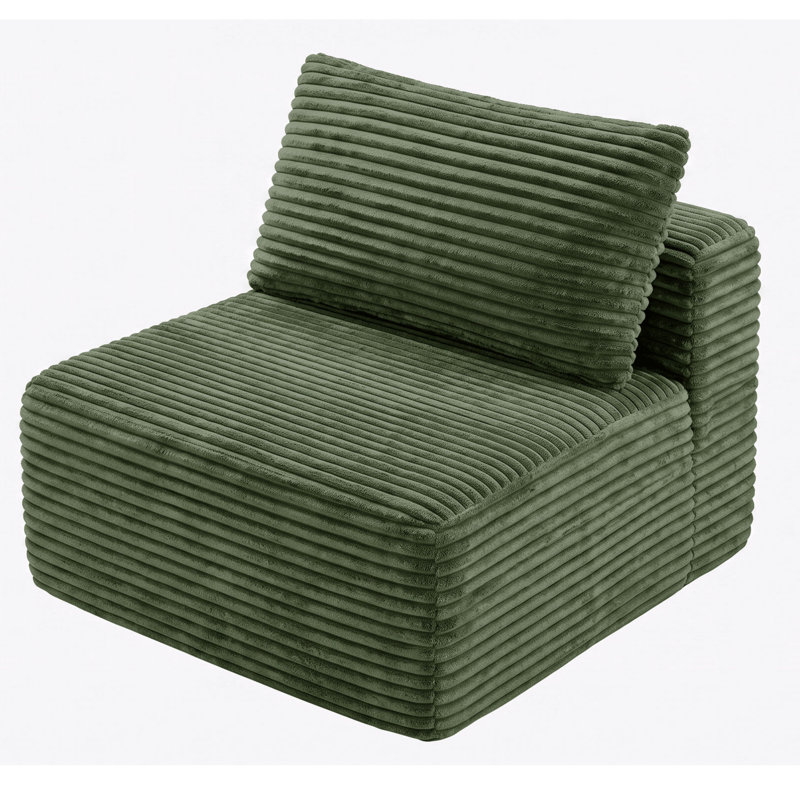 Chaise d'appoint moderne en velours côtelé avec coussin et coussin, Vert