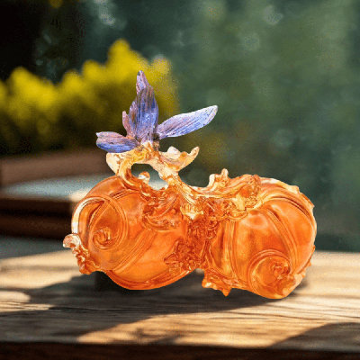 Sculpture en cristal, papillon et citrouille | Fruits de la prospérité