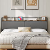 Upholstered Headboard with Charging Station and Open Storage