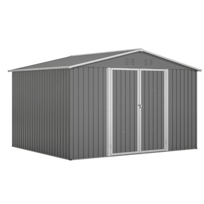 Remise de rangement pour outils 10 x 8 pi avec fondation en métal et portes verrouillables, remise en métal toutes saisons pour le jardin, le patio, la cour, la pelouse