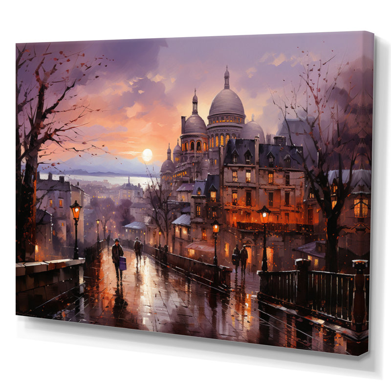 Marieli French Sunrise over Montmartre I - impression, Toile tendue, 16" H x 32" W