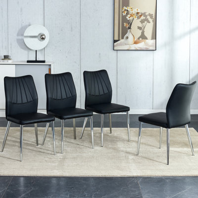 Chaises de salle à manger noires et argentées avec coussin en polyuréthane