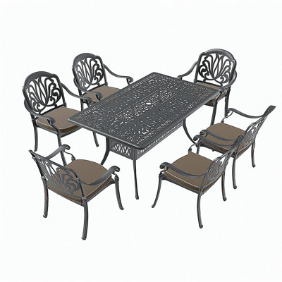 7-Piece Set Of Cast Aluminum Patio Furniture With Brown Cushions (same as:W1710S00570)
