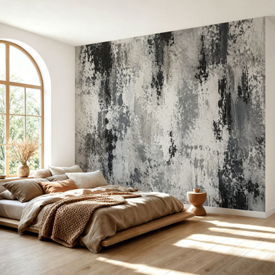 Papier peint adhésif autocollant amovible, noir, gris, gris, blanc, blanc, papier contact amovible pour salle de séjour H 69 po x l 96 po