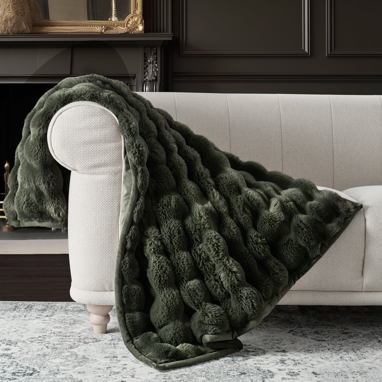 Ridgeline Faux Fur Throw Blanket, Loden Green, 80" L x 60" W