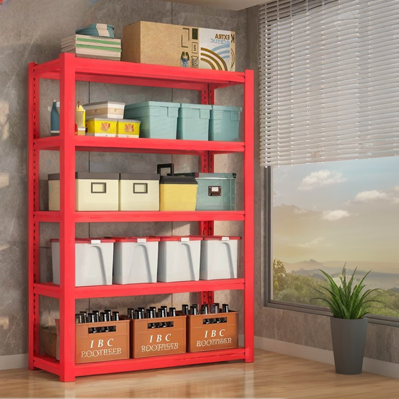 Delia Metal Storage Rack, 72" H x 36" W x 16" D, Red