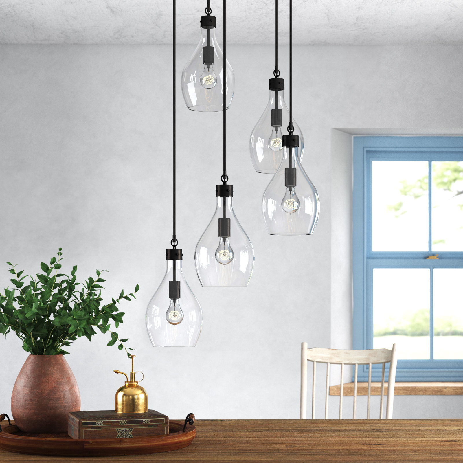 Breece 5 Light Glass Dimmable Pendant