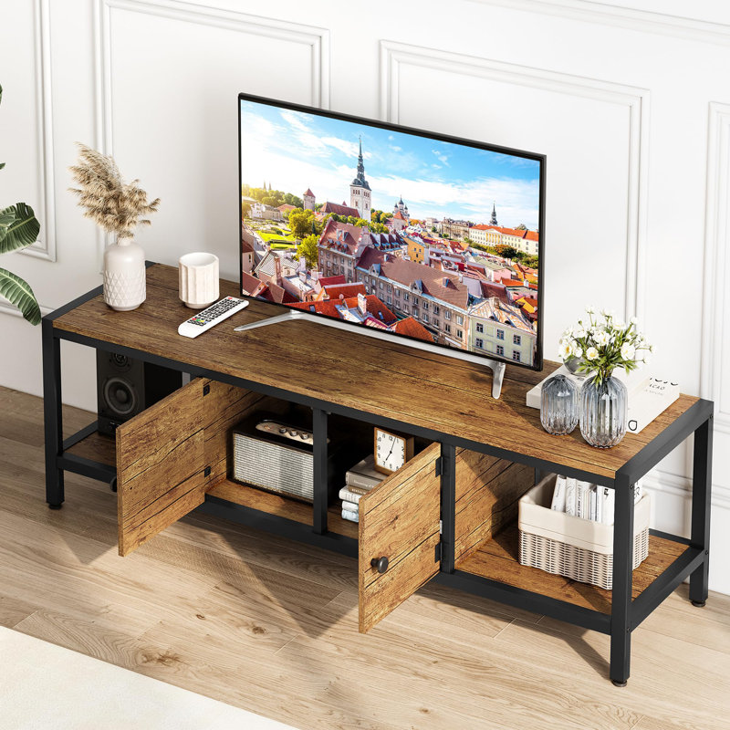 65"/58 "TV Stand for Television 75"/65", Entertainment Center Table with Adjustable Legs, TV Stand with Open Shelves & Doors